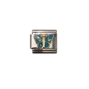 Italian Charmlink for Charm Bracelet‎ Blue Sparkles Butterfly Charm Nomination